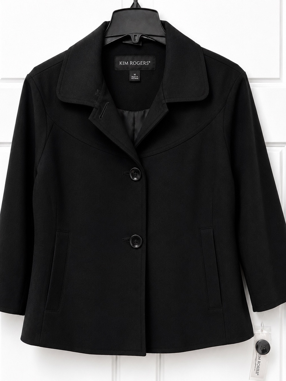 Kim Rogers Black Button-Up 3/4 Sleeve Blazer Jacket Sz 14 NWT
